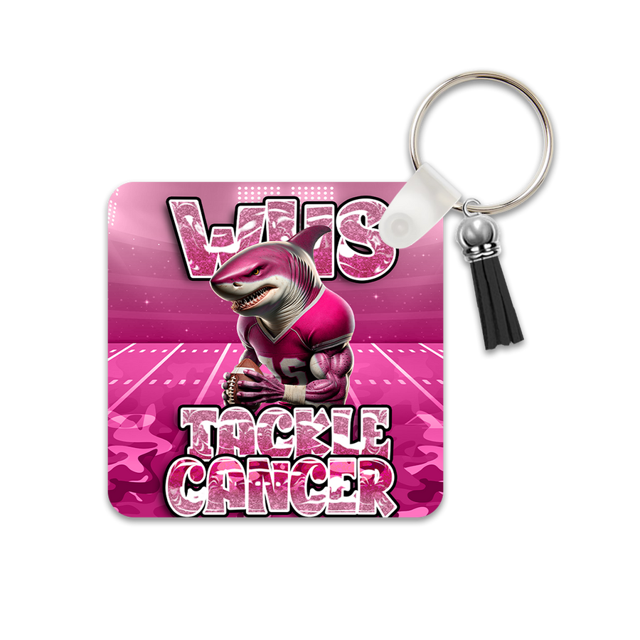 PinkOut Tackle Cancer Square Keychain