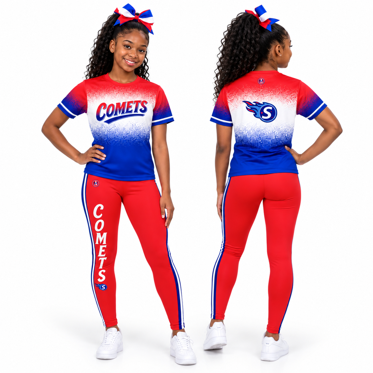 Springfield Comets red leggings front and back with COMETS side script