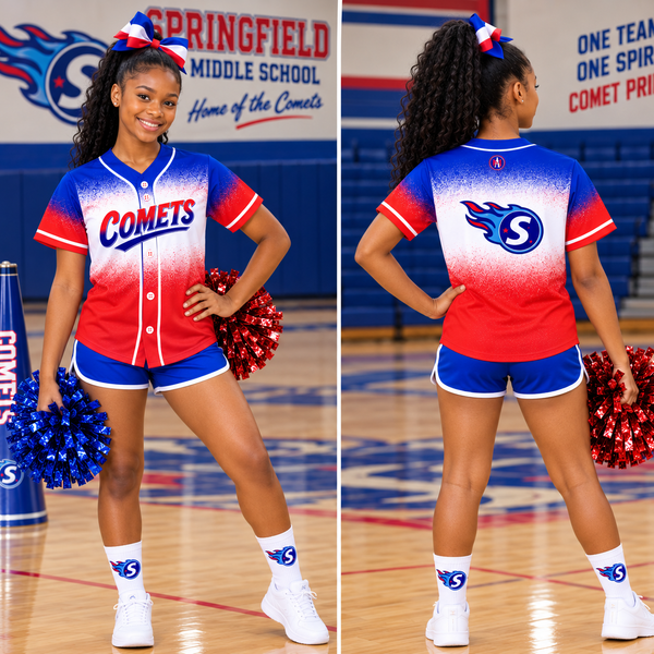 Springfield Comets ombre baseball jersey front and back with flaming S logo
