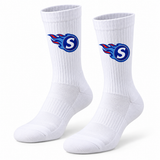Springfield Comets white crew socks with flaming S logo